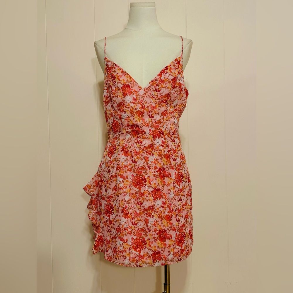 Superdown kina Floral Pink & Red Spaghetti-Strap mini dress size M